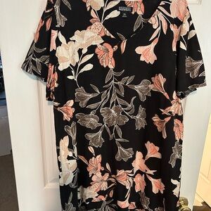 Nicole Miller Black Dress with Pink and Cream Floral Design